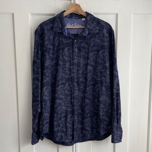 Robert Graham Men’s Junk Yard XL Classic Fit AOP Flip Cuff Dark Blue Shirt $198